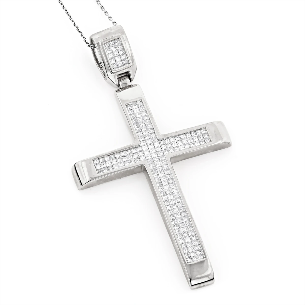 Men's 14K Rose Gold Invisible Set Princess Cut Diamond Cross Pendant 3.69ct 4 Men's 14K Rose Gold Invisible Set Princess Cut Diamond Cross Pendant 3.69ct - Image 2