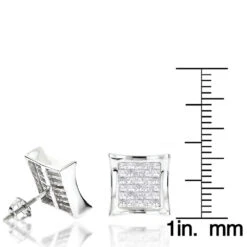 14K White Gold Invisible Set Princess Cut Diamond Stud Earrings For Men And Women 1.25ct Kite Shape -H'Hen Sale Store 14k invisible set princess cut diamond earrings 125ct p 97 rulerwh 1