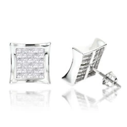 14K White Gold Invisible Set Princess Cut Diamond Stud Earrings For Men And Women 1.25ct Kite Shape
