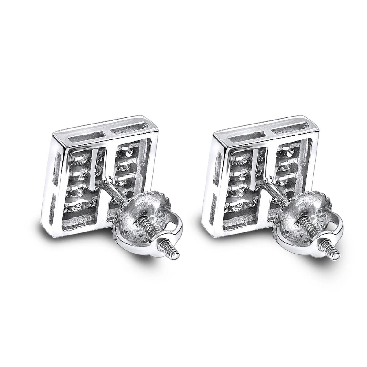 14K White Gold Invisible Set Princess Diamond Stud Earrings 0.55ct 6 14K White Gold Invisible Set Princess Diamond Stud Earrings 0.55ct - Image 4