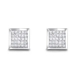 14K White Gold Invisible Set Princess Diamond Stud Earrings 0.55ct