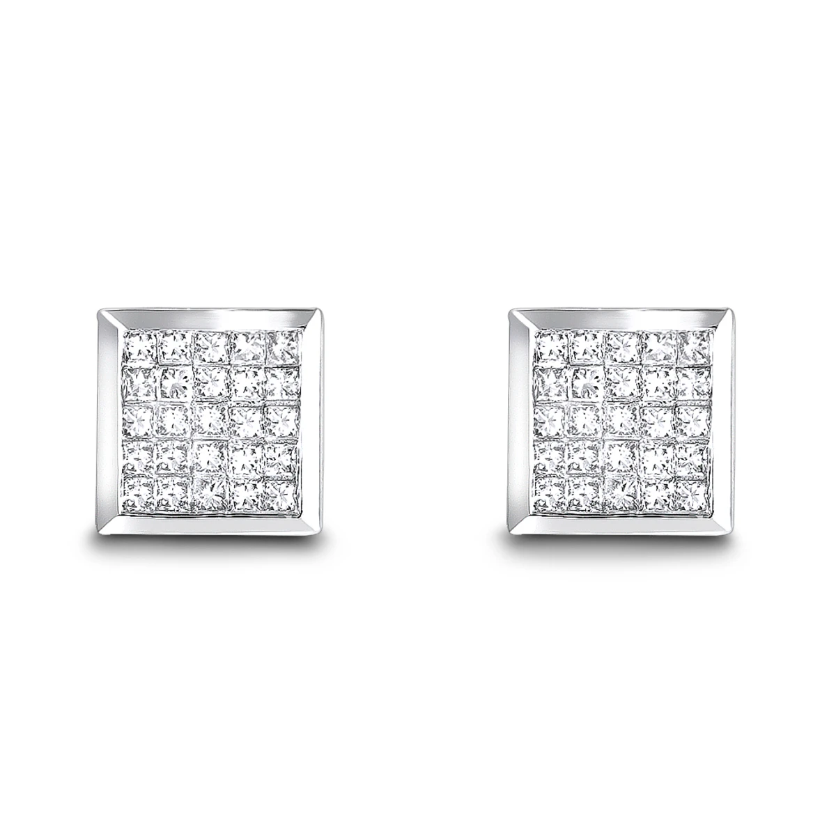 14K White Gold Invisible Set Princess Diamond Stud Earrings 0.55ct 3 14K White Gold Invisible Set Princess Diamond Stud Earrings 0.55ct