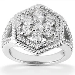 14K White Gold Ladies Cluster Diamond Ring 0.81ct