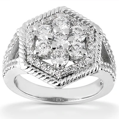 14K White Gold Ladies Cluster Diamond Ring 0.81ct 3 14K White Gold Ladies Cluster Diamond Ring 0.81ct