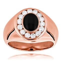 14K Yellow Gold Men's Diamond Black Onyx Ring 0.7ct 9 14K Yellow Gold Men's Diamond Black Onyx Ring 0.7ct -H'Hen Sale Store 14k mens diamond black onyx ring 070ct p 22374 ro