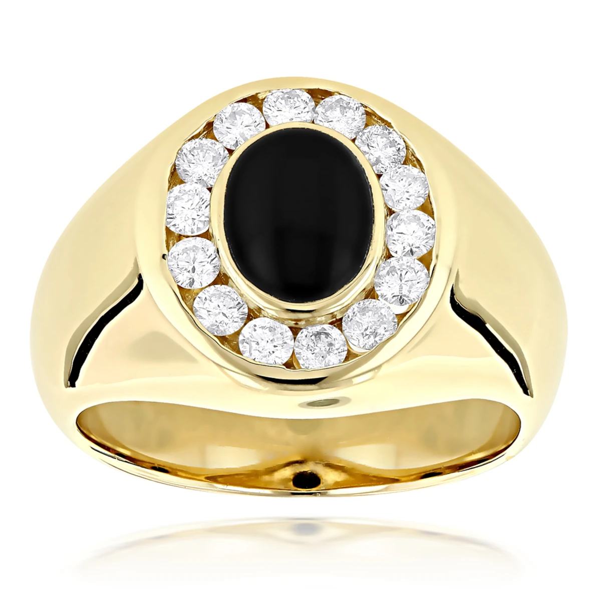 14K Yellow Gold Men's Diamond Black Onyx Ring 0.7ct 3 14K Yellow Gold Men's Diamond Black Onyx Ring 0.7ct