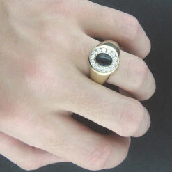 14K Yellow Gold Men's Diamond Black Onyx Ring 0.7ct 11 14K Yellow Gold Men's Diamond Black Onyx Ring 0.7ct -H'Hen Sale Store 14k mens diamond black onyx ring 070ct p 22374bod