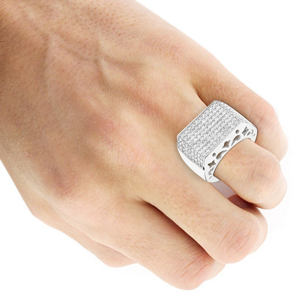 14K White Gold Pave Diamond Ring For Men 4 Carat By Luxurman 7 14K White Gold Pave Diamond Ring For Men 4 Carat By Luxurman - Image 5