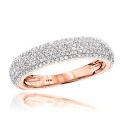 Thin 14K Rose Gold Micro Pave Diamond Wedding Band For Women 0.5ct