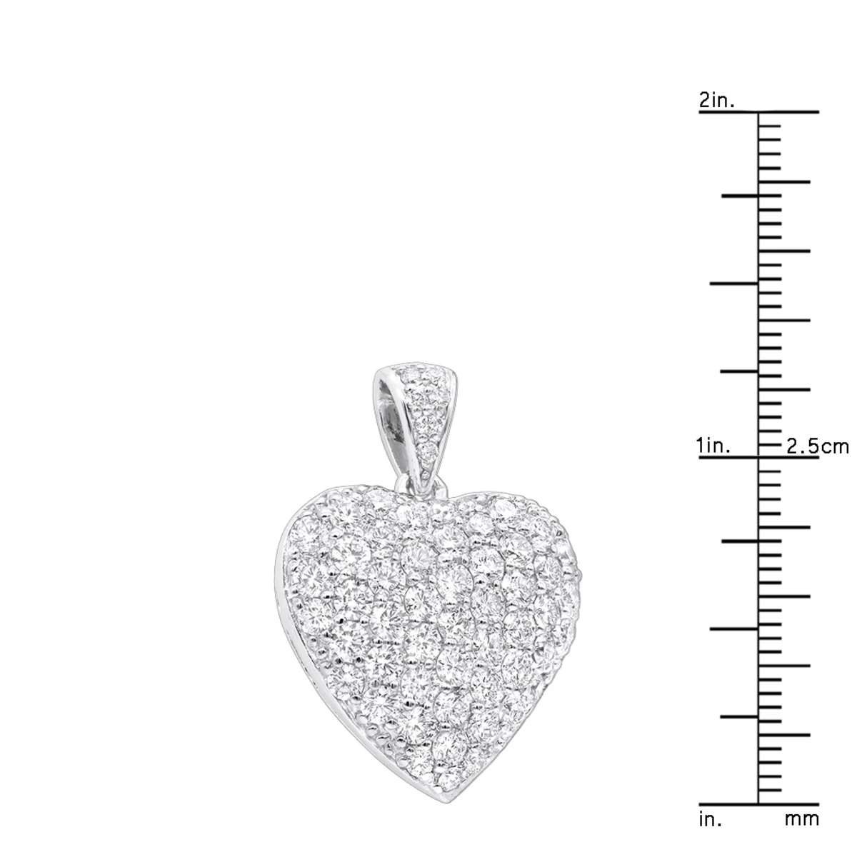 Large 14K White Gold Pave Diamond Heart Pendant 4 Carats 10 Large 14K White Gold Pave Diamond Heart Pendant 4 Carats - Image 8