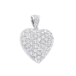 Large 14K White Gold Pave Diamond Heart Pendant 4 Carats