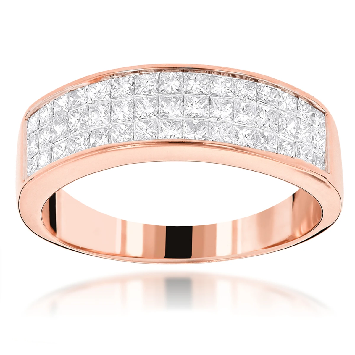 14K Yellow Gold Princess Cut Diamond Wedding Band Invisible Set Ring 1.25ct 5 14K Yellow Gold Princess Cut Diamond Wedding Band Invisible Set Ring 1.25ct - Image 3