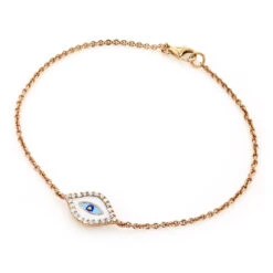 Luxurman 14K Rose Gold Evil Eye Diamond Bracelet 0.1ct