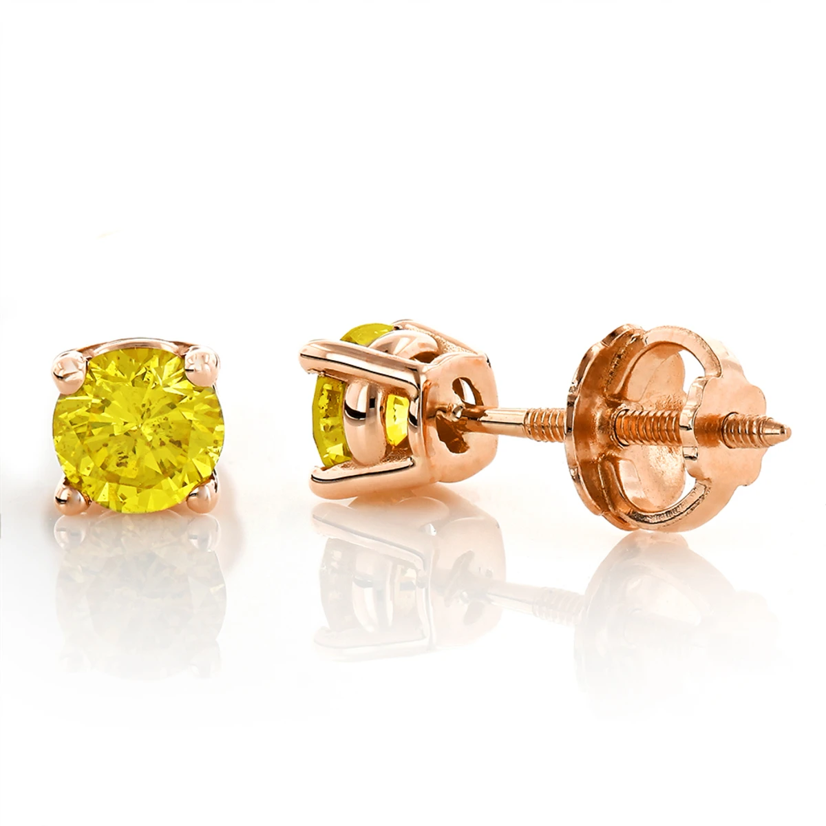 14K Yellow Gold Round Canary Yellow Diamond Stud Earrings 1/2ct 5 14K Yellow Gold Round Canary Yellow Diamond Stud Earrings 1/2ct - Image 3