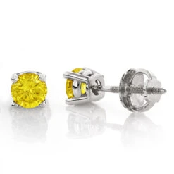 14K Yellow Gold Round Canary Yellow Diamond Stud Earrings 1/2ct 7 14K Yellow Gold Round Canary Yellow Diamond Stud Earrings 1/2ct -H'Hen Sale Store 14k round canary yellow diamond stud earrings 12ct p 6155 wh
