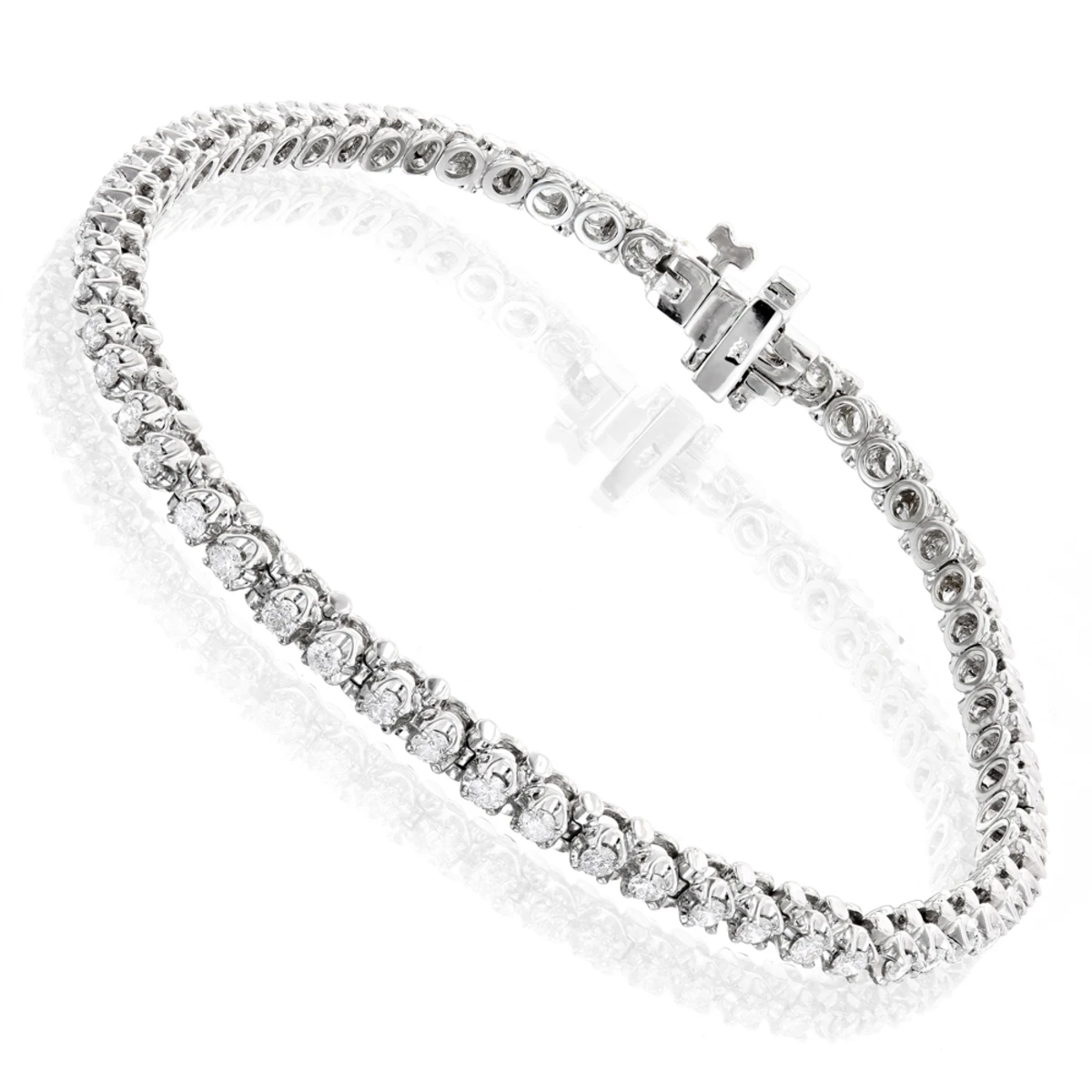 Round Diamond Women's Tennis Bracelet 14K White Gold 1 1/2ct 3 Round Diamond Women's Tennis Bracelet 14K White Gold 1 1/2ct