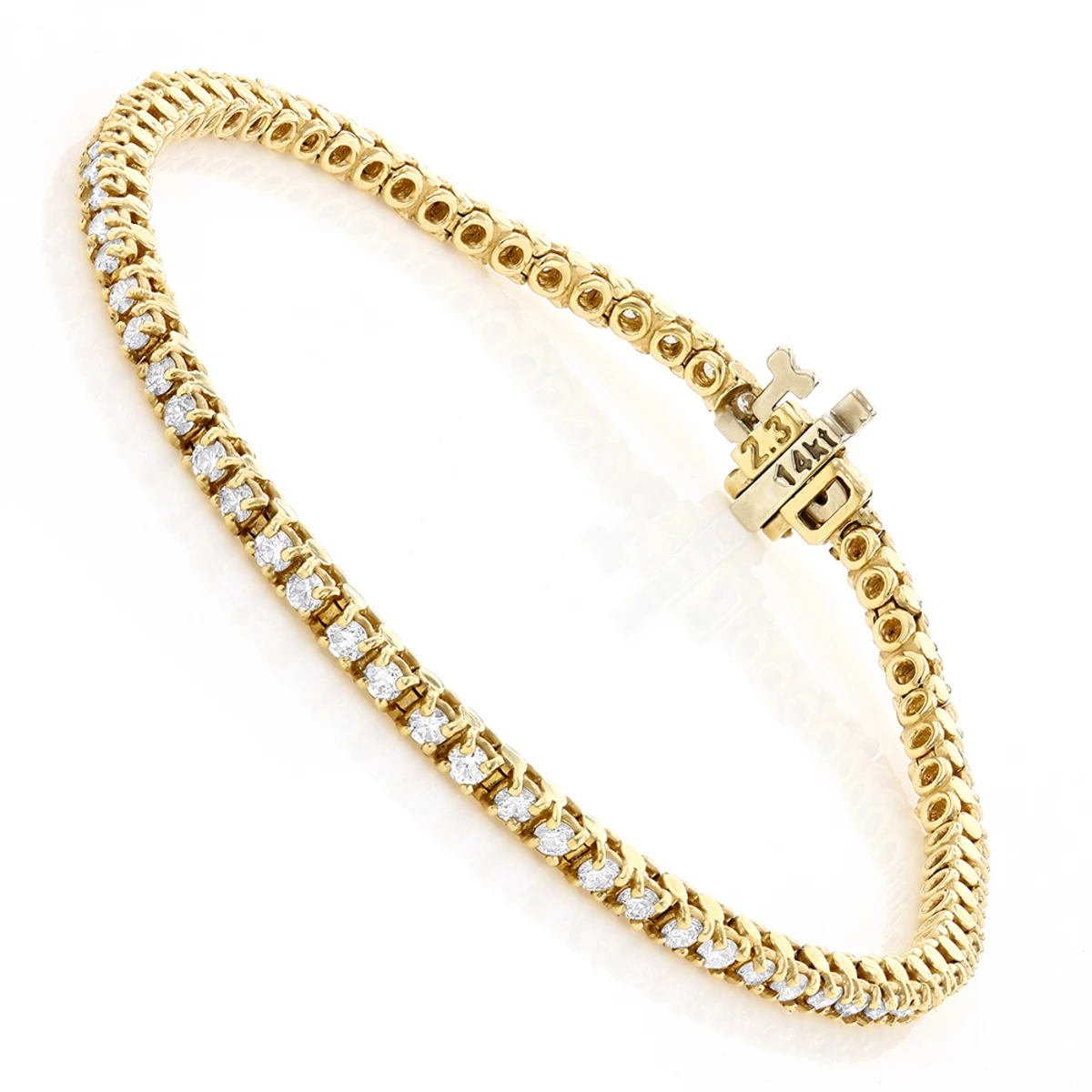 14K Yellow Gold Round Diamond Tennis Bracelet 2.2ct 3 14K Yellow Gold Round Diamond Tennis Bracelet 2.2ct