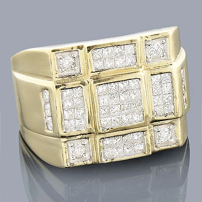 14K White Gold Round Princess Cut Diamond Ring For Men 1.36ct 3 14K White Gold Round Princess Cut Diamond Ring For Men 1.36ct