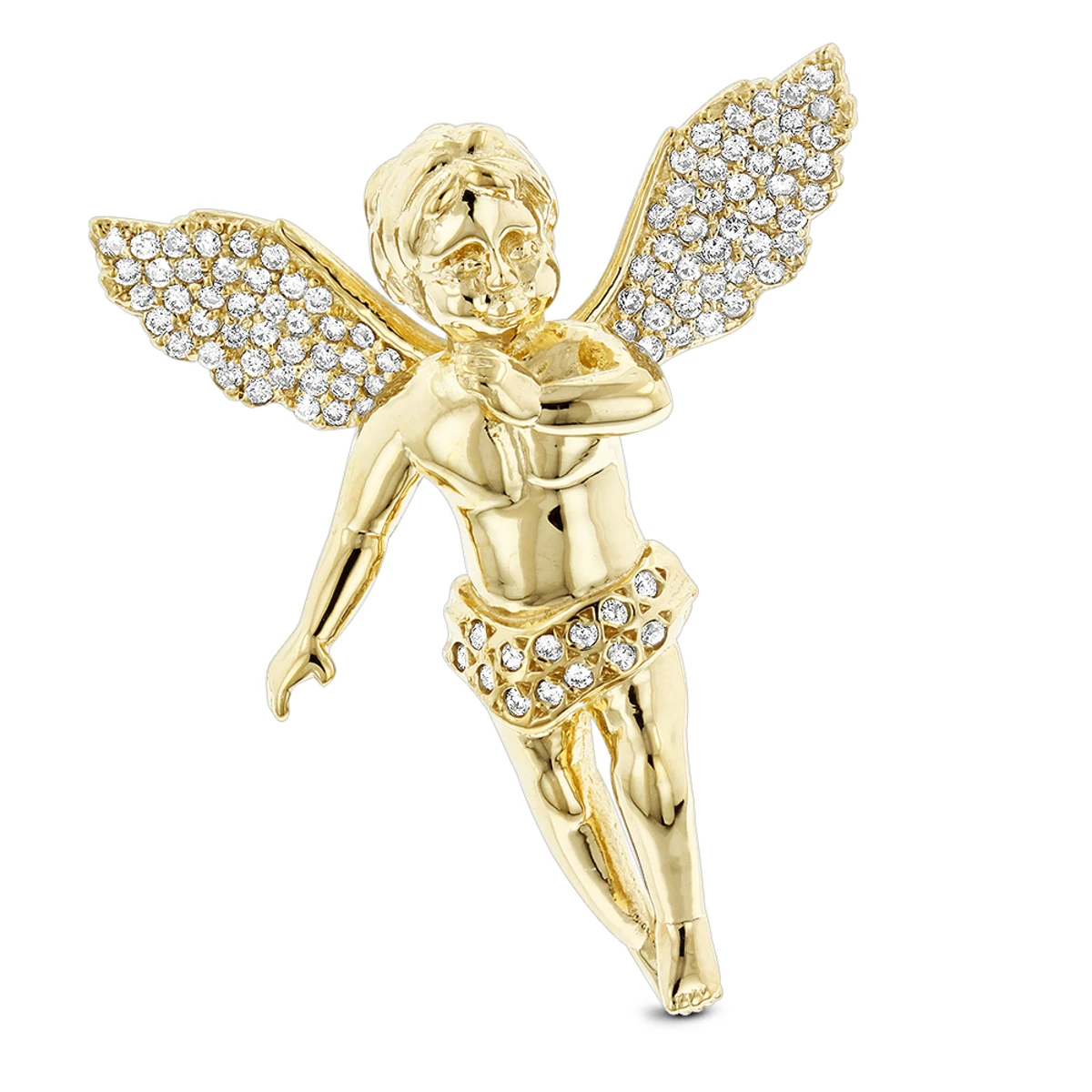14K Yellow Gold Diamond Angel Pendant 0.63ct Small Baby Angel Charm 3 14K Yellow Gold Diamond Angel Pendant 0.63ct Small Baby Angel Charm