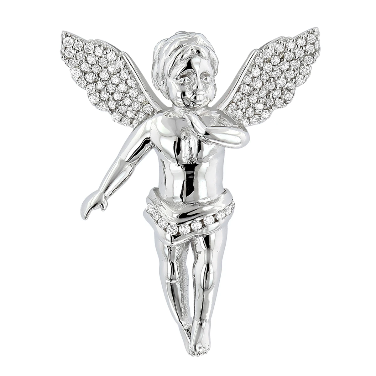 14K White Gold Mini Diamond Angel Pendant 0.7ct Small Baby Angel Charm 3 14K White Gold Mini Diamond Angel Pendant 0.7ct Small Baby Angel Charm