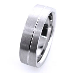 Solid 14K White Gold One Line Men's Wedding Band -H'Hen Sale Store 14k solid gold one line mens wedding band 2