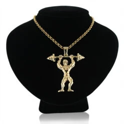 14K Yellow Gold Weightlifting Pendant Sports Charm -H'Hen Sale Store 14k solid gold weightlifting pendant sports charm 3