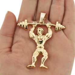14K Yellow Gold Weightlifting Pendant Sports Charm -H'Hen Sale Store 14k solid gold weightlifting pendant sports charm 4