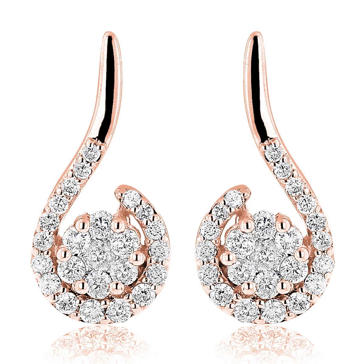 14K White Gold Swirl Diamond Earrings For Women 0.75ct 5 14K White Gold Swirl Diamond Earrings For Women 0.75ct - Image 3