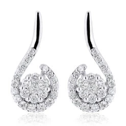 14K White Gold Swirl Diamond Earrings For Women 0.75ct