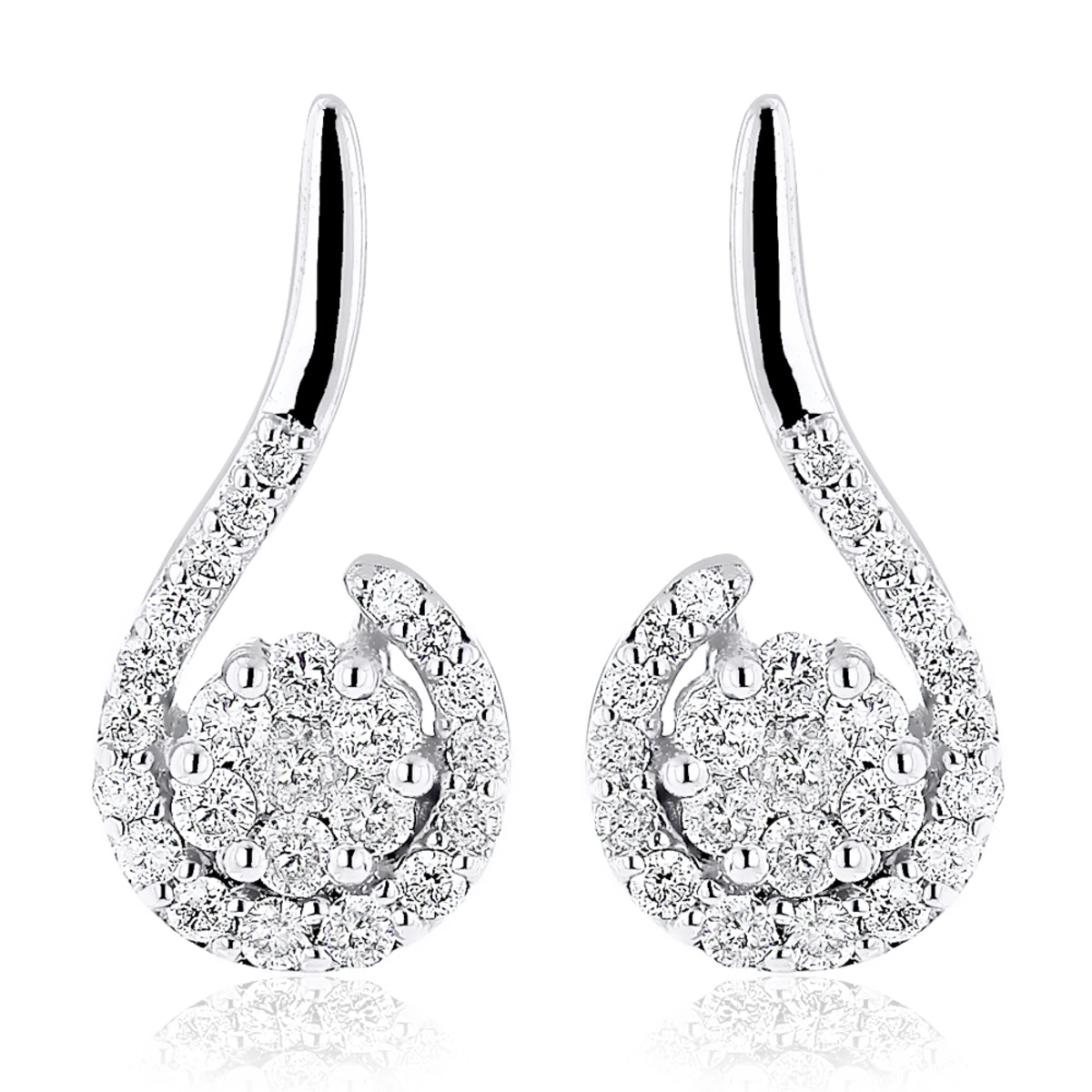 14K White Gold Swirl Diamond Earrings For Women 0.75ct 3 14K White Gold Swirl Diamond Earrings For Women 0.75ct
