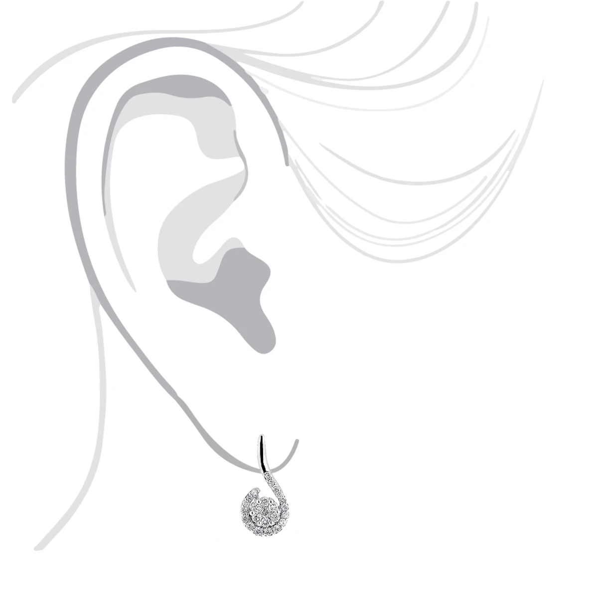 14K White Gold Swirl Diamond Earrings For Women 0.75ct 7 14K White Gold Swirl Diamond Earrings For Women 0.75ct - Image 5