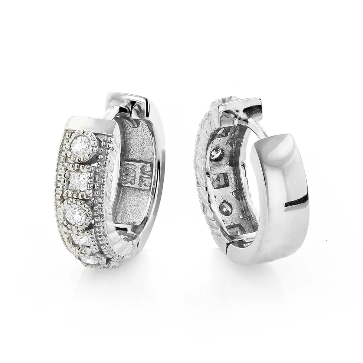 14K White Gold Unique Huggie Diamond Earrings 0.77ct 3 14K White Gold Unique Huggie Diamond Earrings 0.77ct