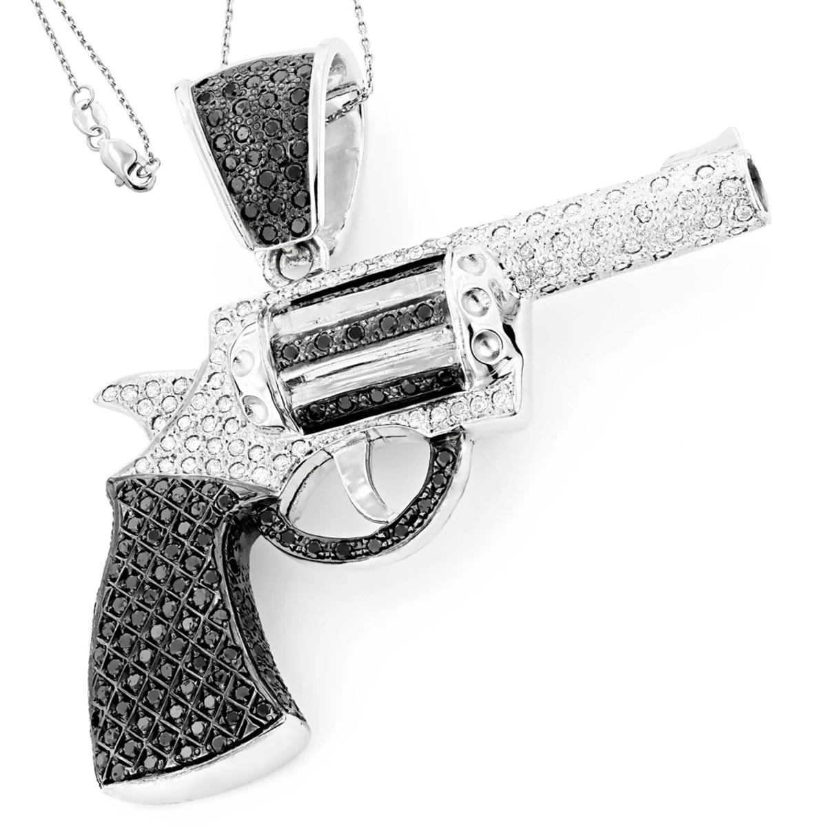 Men's 14K White Gold White Black Diamond Gun Pendant 9.5ct 4 Men's 14K White Gold White Black Diamond Gun Pendant 9.5ct - Image 2