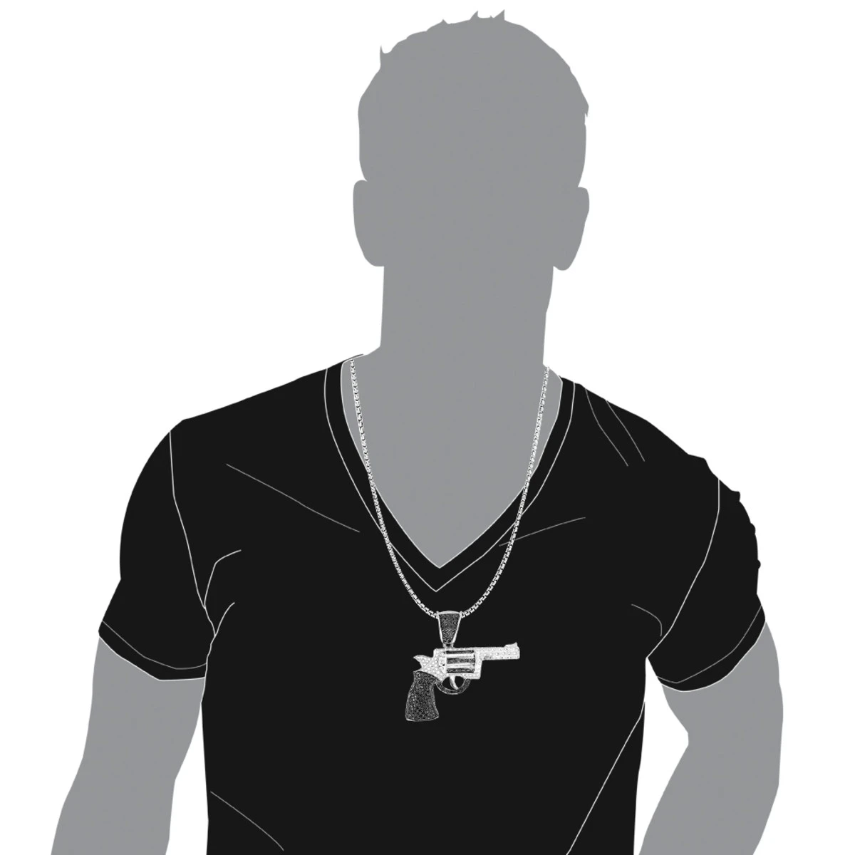 Men's 14K White Gold White Black Diamond Gun Pendant 9.5ct 5 Men's 14K White Gold White Black Diamond Gun Pendant 9.5ct - Image 3