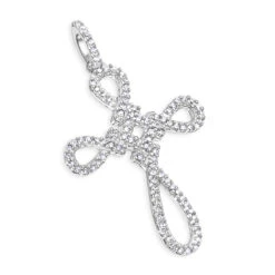 Small 14K White Gold Cross Pendant For Women With Diamonds 0.2ct