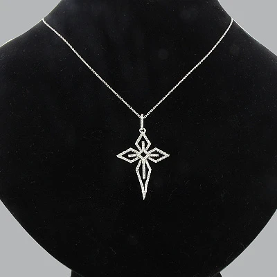 14K White Gold Cross Pendant 0.32ct 5 14K White Gold Cross Pendant 0.32ct - Image 3