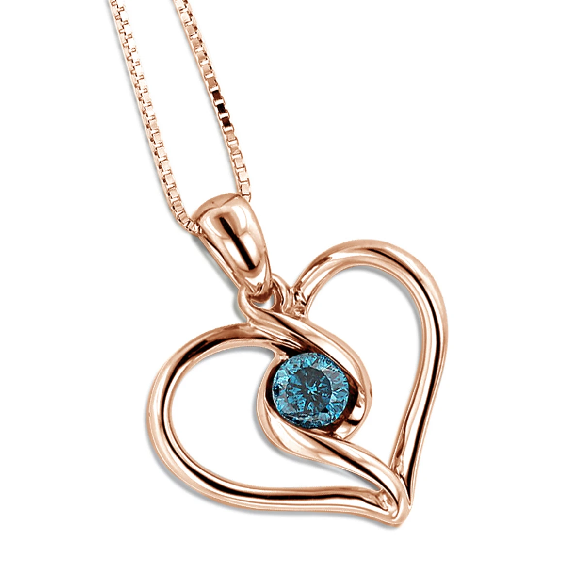14K White Gold Single Blue Diamond Heart Necklace For Women Pendant 7 14K White Gold Single Blue Diamond Heart Necklace For Women Pendant - Image 5