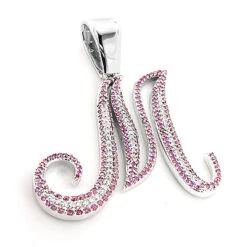 Large 14K White Gold White Pink Diamond Initial M Letter Pendant Necklace 3.4ct -H'Hen Sale Store 14k white pink diamond initial m pendant necklace 340 p 6119 3