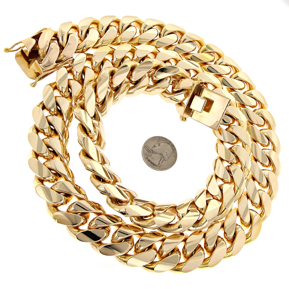 1.5 Kilo Miami Cuban Link Chain Solid 14K Yellow Gold Necklace For Men 3 1.5 Kilo Miami Cuban Link Chain Solid 14K Yellow Gold Necklace For Men
