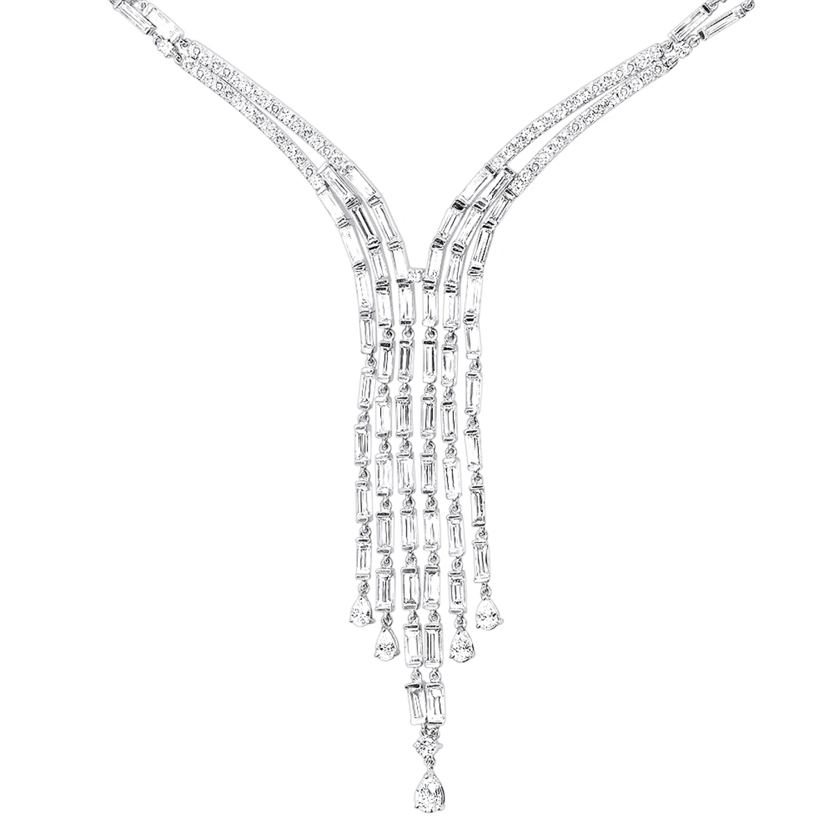 18K White Gold Antique Style Ladies Diamond Necklace Round Baguette Pear Diamonds 3 18K White Gold Antique Style Ladies Diamond Necklace Round Baguette Pear Diamonds