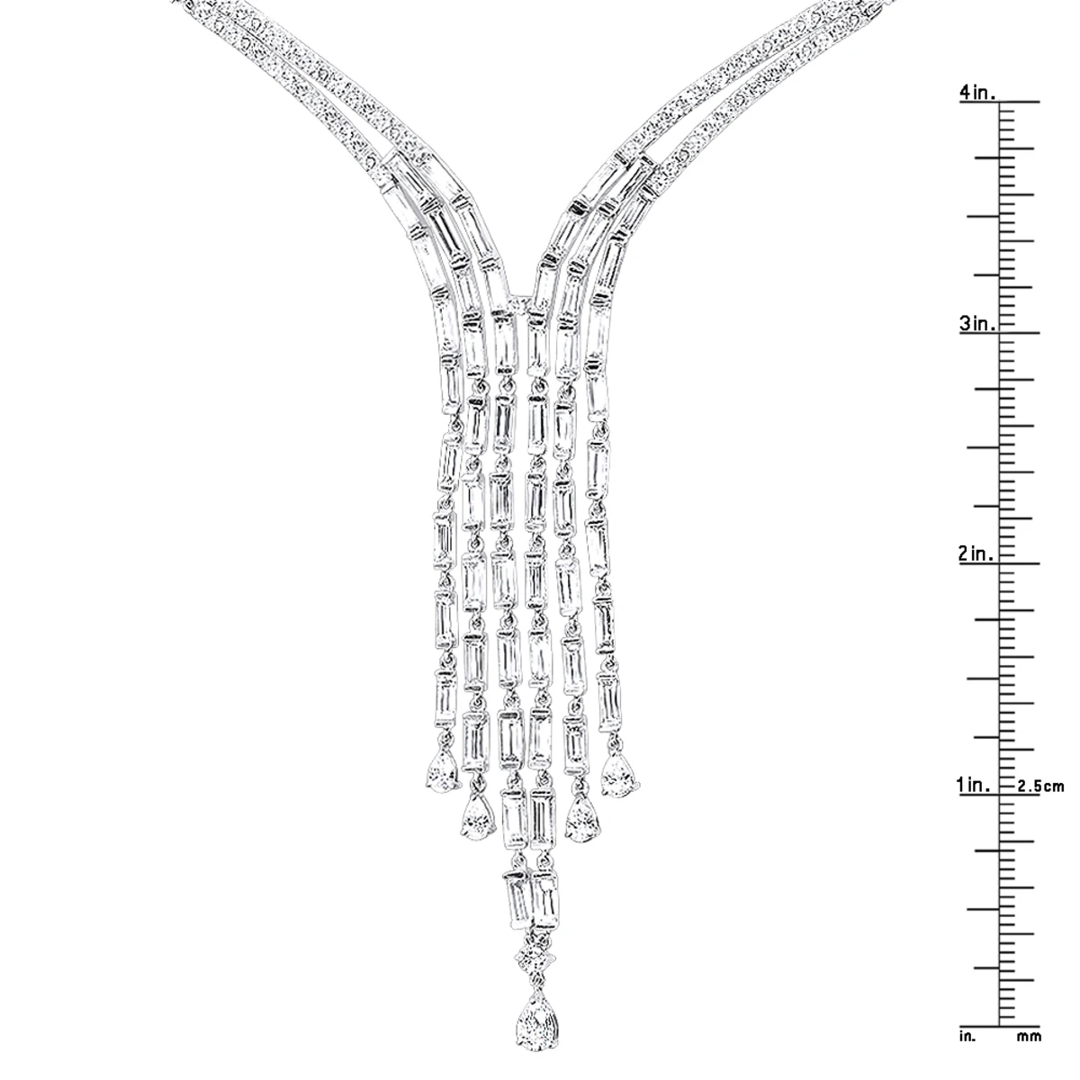 18K White Gold Antique Style Ladies Diamond Necklace Round Baguette Pear Diamonds 8 18K White Gold Antique Style Ladies Diamond Necklace Round Baguette Pear Diamonds - Image 6