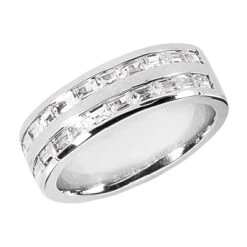 18K White Gold Baguette Diamond Men's Wedding Ring 1.10ct