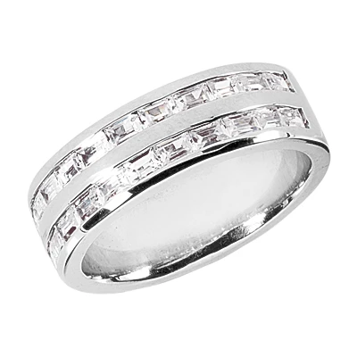 18K White Gold Baguette Diamond Men's Wedding Ring 1.10ct 3 18K White Gold Baguette Diamond Men's Wedding Ring 1.10ct