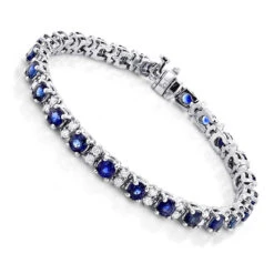 18K White Gold Blue Sapphire Diamond Tennis Bracelet For Women 3.76ct