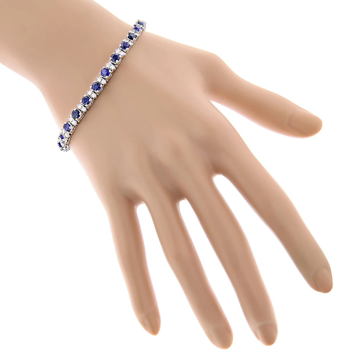 18K White Gold Blue Sapphire Diamond Tennis Bracelet For Women 3.76ct 4 18K White Gold Blue Sapphire Diamond Tennis Bracelet For Women 3.76ct - Image 2