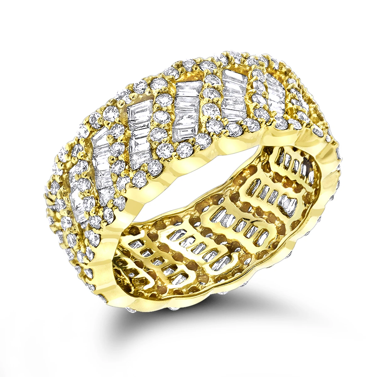 18K Yellow Gold Designer Diamond Eternity Band 2.5ct 3 18K Yellow Gold Designer Diamond Eternity Band 2.5ct