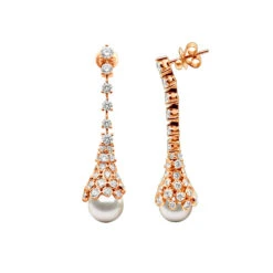 18K White Gold Diamond And Pearl Drop Earrings For Women 4.5 Carats F VS Diamonds -H'Hen Sale Store 18k gold diamond and pearl drop earrings for women 45 carats f vs diamonds 100583 rose