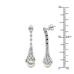 18K White Gold Diamond And Pearl Drop Earrings For Women 4.5 Carats F VS Diamonds -H'Hen Sale Store 18k gold diamond and pearl drop earrings for women 45 carats f vs diamonds 100583 ruler