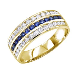 18K Yellow Gold Diamond And Sapphire Wedding Band For Men Or Women By Luxurman