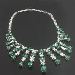18K White Gold Diamond & Emerald Necklace 13.31dtw 28.52etw